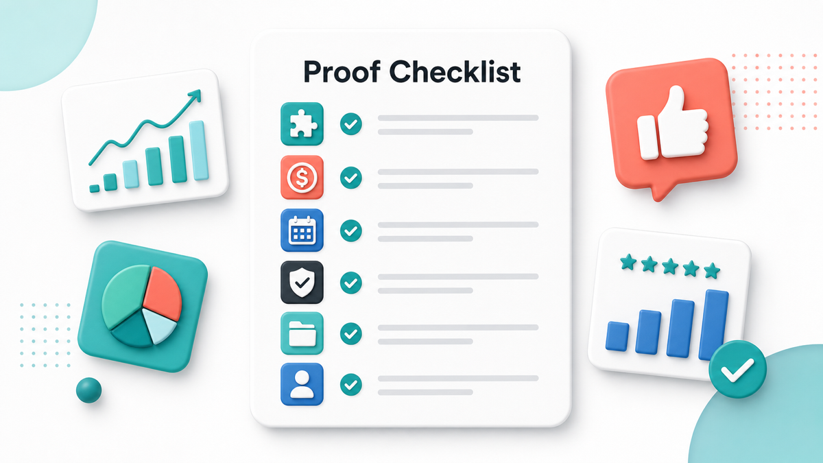Proof checklist graphic for SaaS affiliate landing page source checks