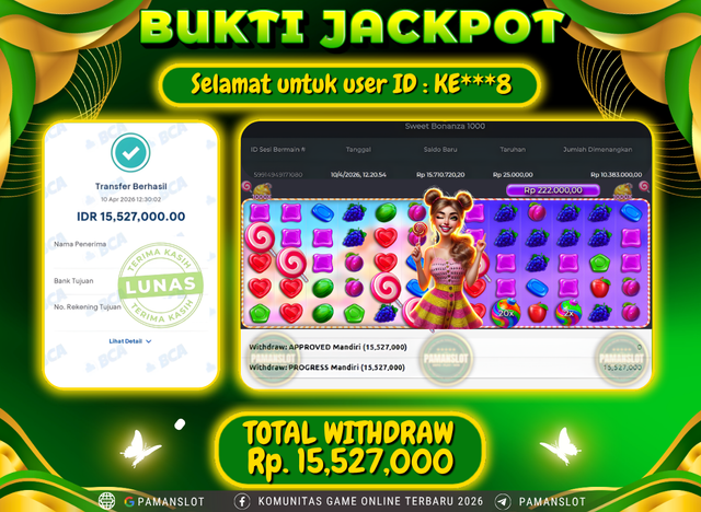 Selamat kepada Member PAMANSLOT Game Sweet Bonanza 1000  : KE***8
