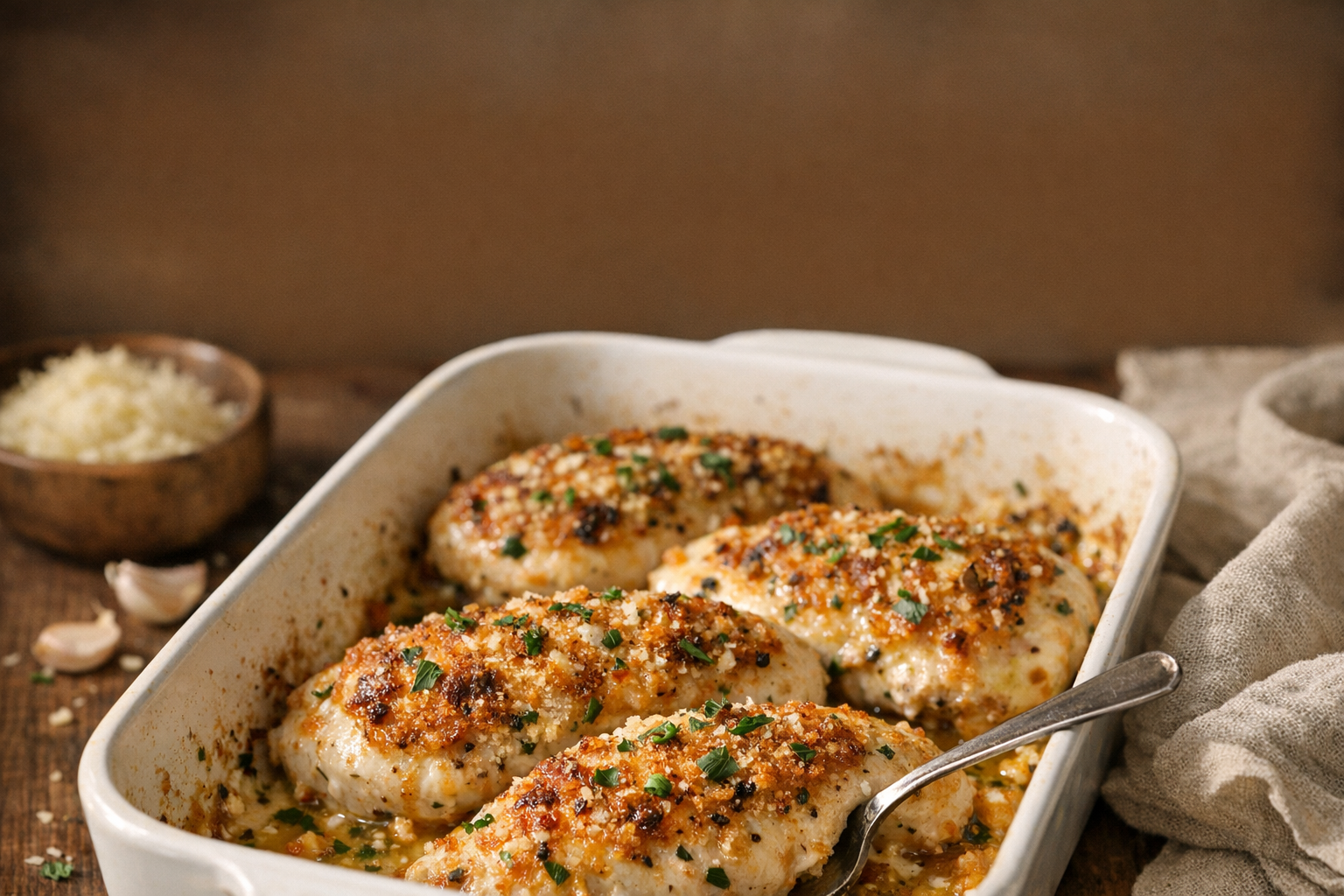 Easy Garlic Parmesan Chicken Bake (Crispy & Juicy) Pinterest image