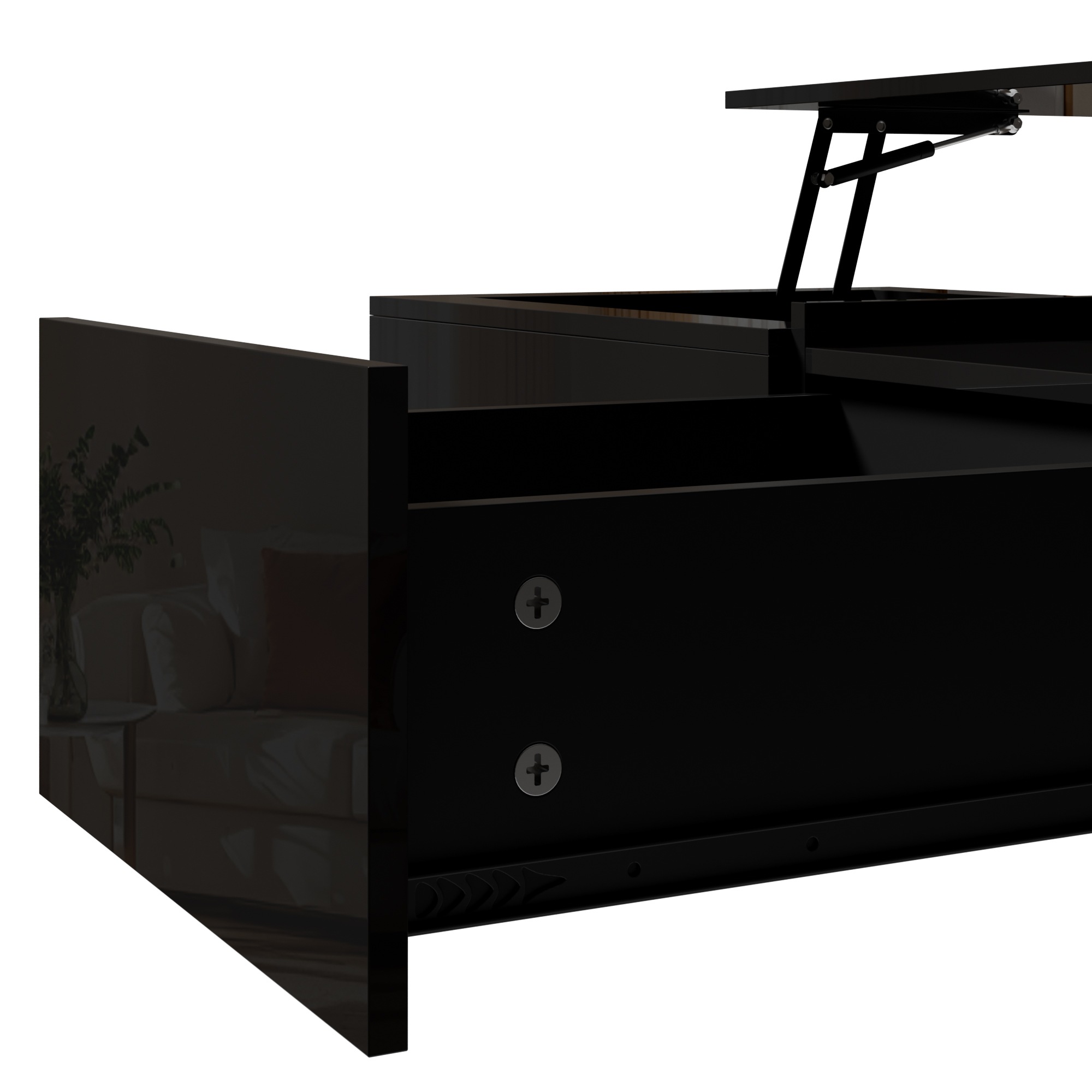 Table Basse Noir, Rangement, Étagères Réglables, Plan Relevable, 1 Tiroir, Design Moderne - Panneau composite de fibres de bois à densité et Métal - 100x50x54.5cm - Salon 4