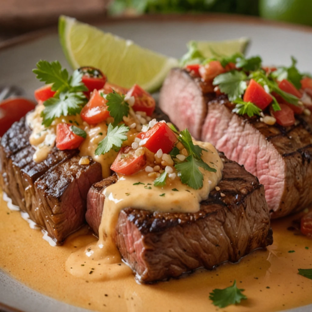 Mexican Seasoned Steaks with Chile Con Queso