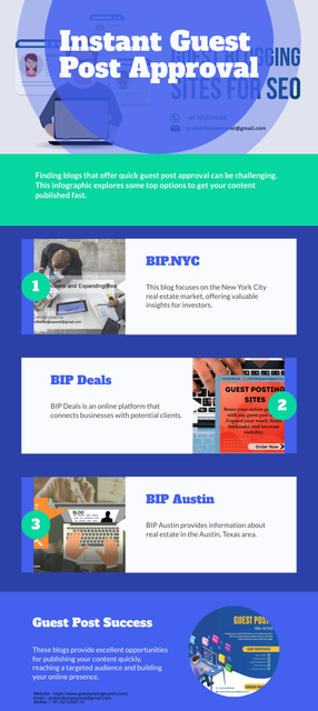Website - https://bip.nyc/
"Discover the top blogs that offer instant guest post approval, helping you quickly get your content published and reach a wider audience. This guide features high-authority sites where you can submit your guest posts without the long waiting periods, making your blogging outreach easier and more efficient."