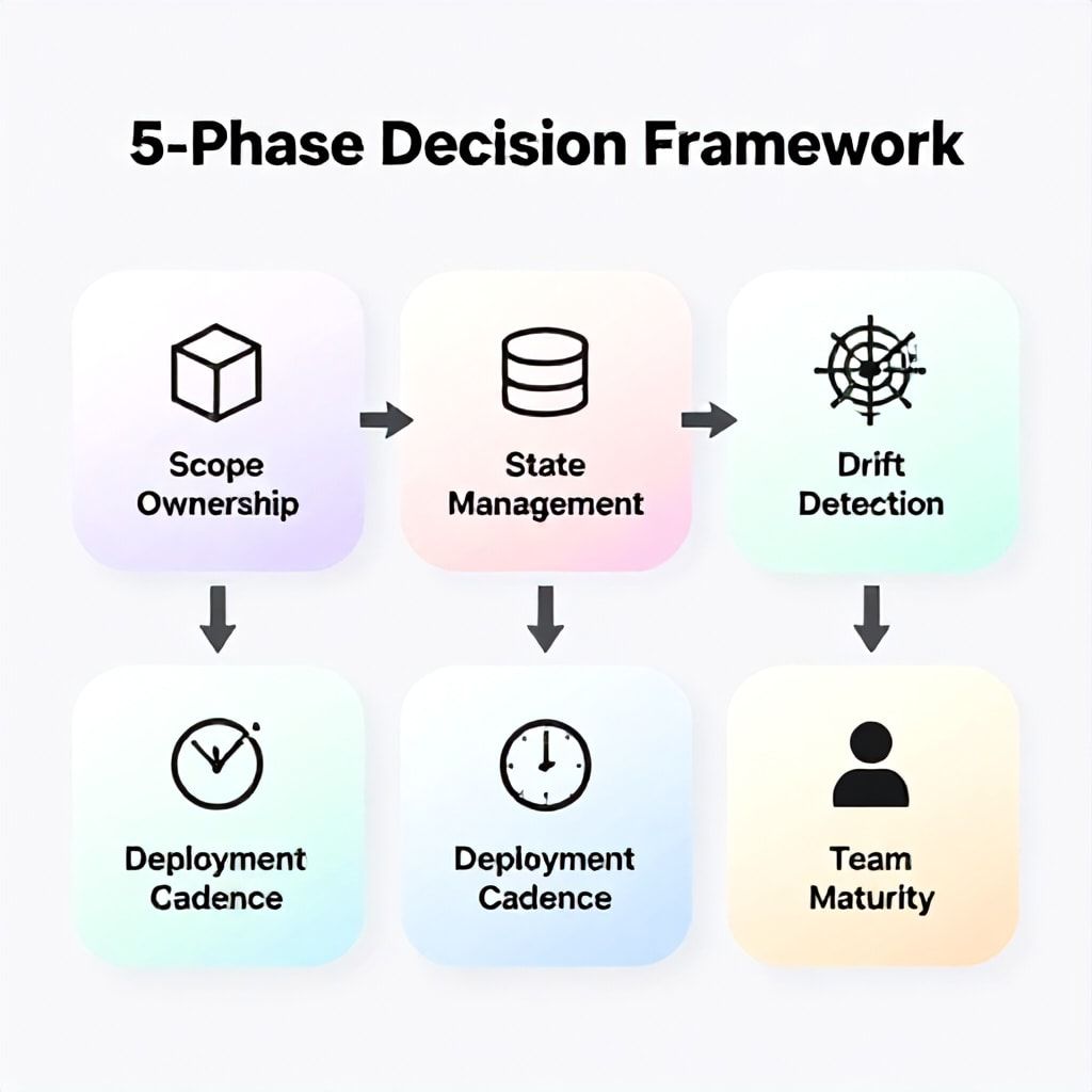 Five-phase decision framework for choosing between GitOps and Terraform