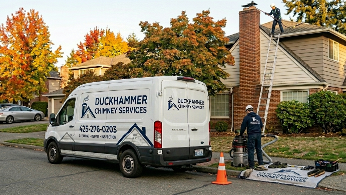Air conditioning and chimney repair technician at work on rooftop