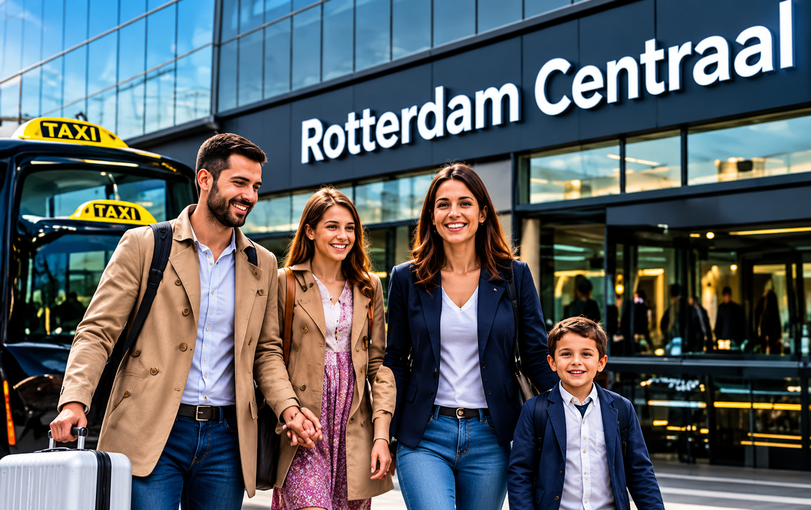Familie met koffers bij Rotterdam Centraal