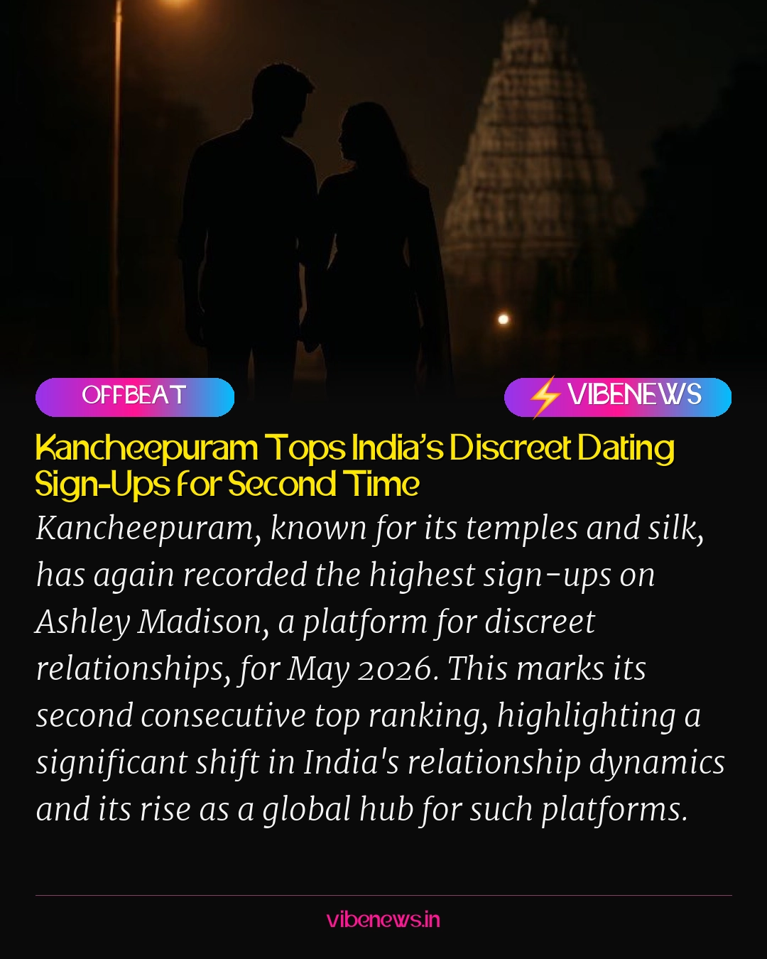 Kancheepuram Tops India's Discreet Dating Sign-Ups for Second Time