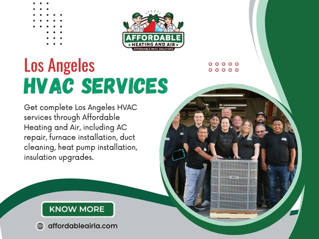Affordable Heating And Air offers reliable inspections, repairs and maintenance solutions to help homeowners maintain comfortable indoor environments. Whether the system needs a quick checkup or a more thorough service, their team is committed to quality work and practical recommendations. Choosing reliable Los Angeles HVAC services can help homeowners protect their HVAC investment and improve comfort and efficiency.

Affordable Heating And Air
Address: 9601 Cozycroft Ave Unit 1, Chatsworth, CA 91311, United States
Phone Number: (818) 722-1332

Google Map: https://maps.app.goo.gl/AmnAG3GCtMLZFQca6

Read Our Blogs:
https://6788936e04502.site123.me
https://affordableairla.brushd.com
https://affordableairla.mystrikingly.com

More Links:
https://bio.link/affordableairla
https://vimeo.com/affordableairla
https://disqus.com/by/affordableairla/about