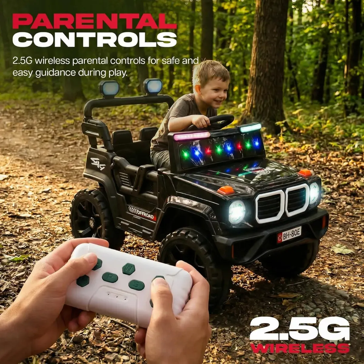 80 E Operated Jeep for Kids with Parental Control | Kids Electric Battery Car with 4x4 Motors, RGB Lights & Music | Rechargeable Electric Ride on Toy Car for Kid 1 to 6 Years photo 8