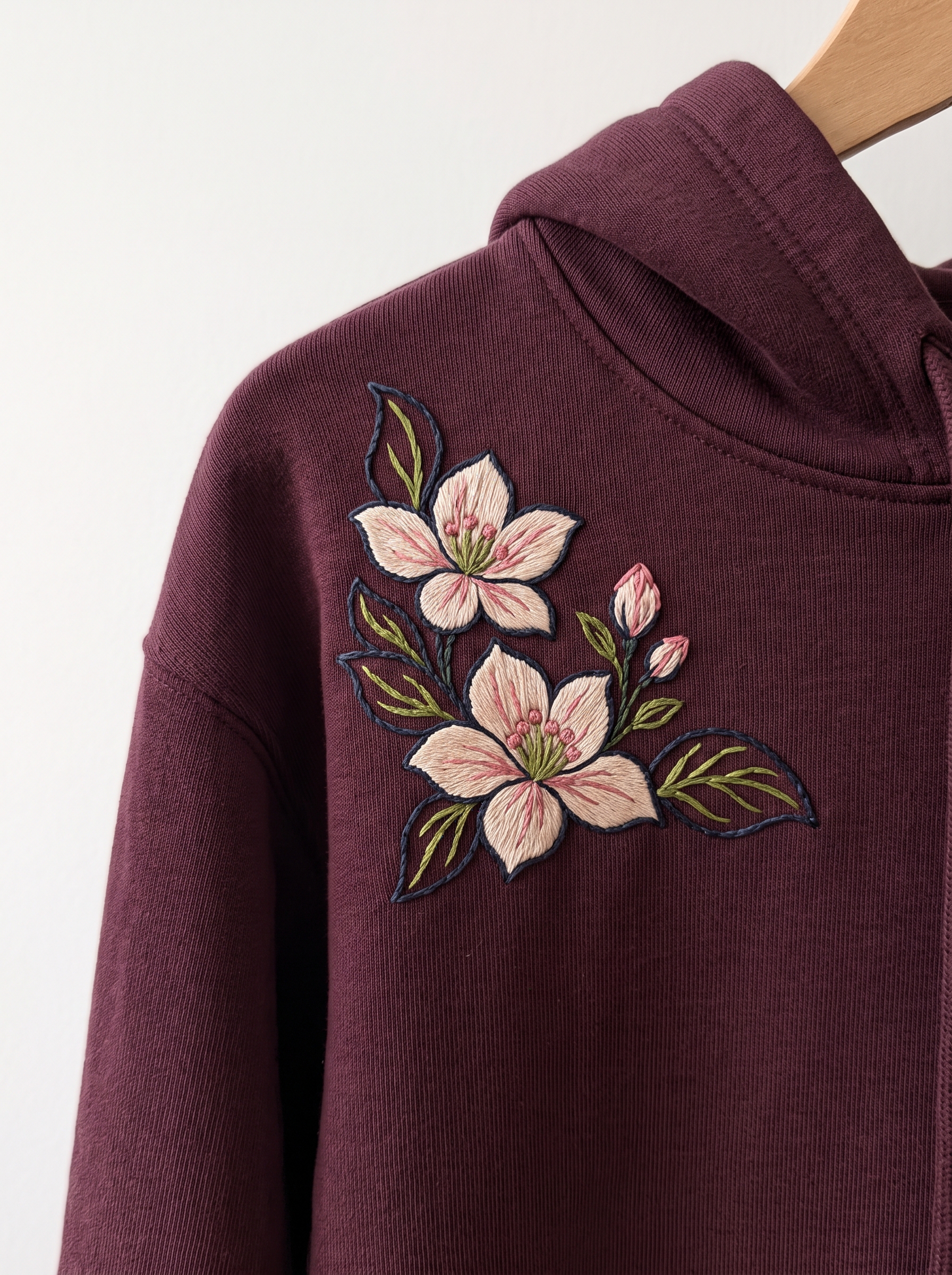Botanical Tote Corner embroidery design shown on a chosen surface