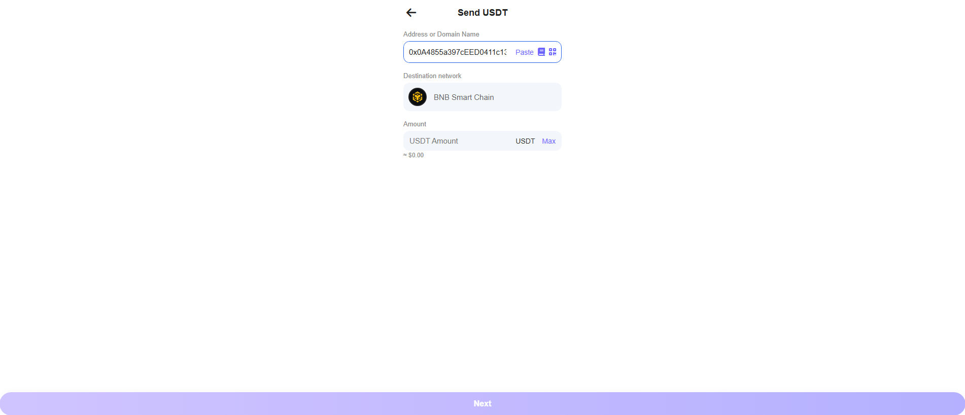 Screenshot of sendusdt.space