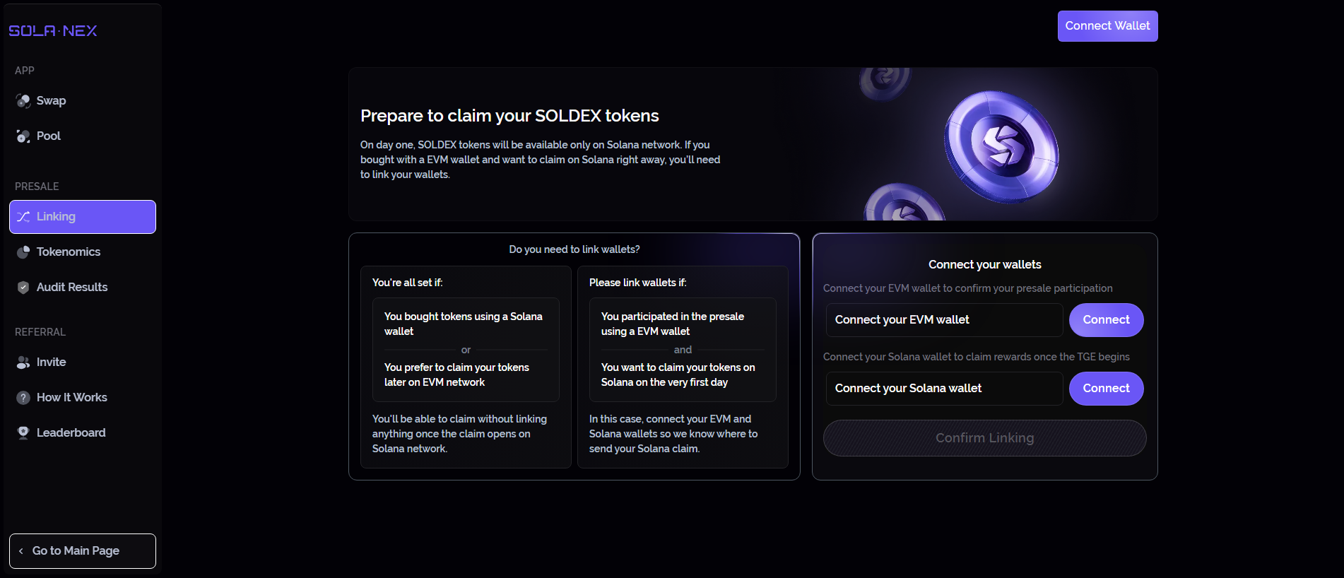 Screenshot of solanex-linking.pages.dev