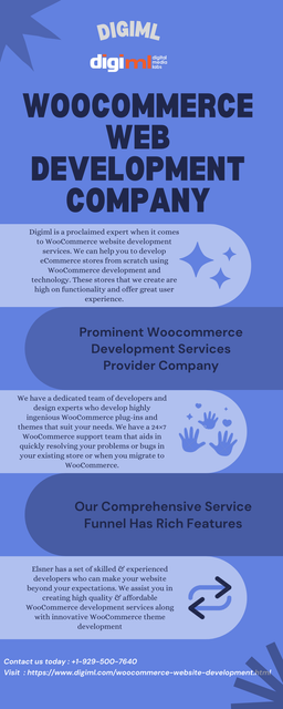 Digiml is the most preferred Woocommerce Web Development Company due to the selfless service we have been rendering in helping clients. Our team of WooCommerce Certified Developers has experience in helping and solving the challenges of different types of business spectrums. Visit our website https://www.digiml.com/woocommerce-website-development.html