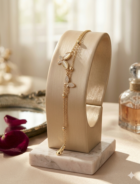 Comprar Pulsera de Doble Cadena de Oro Laminado con Mariposas Brillantes en Honduras