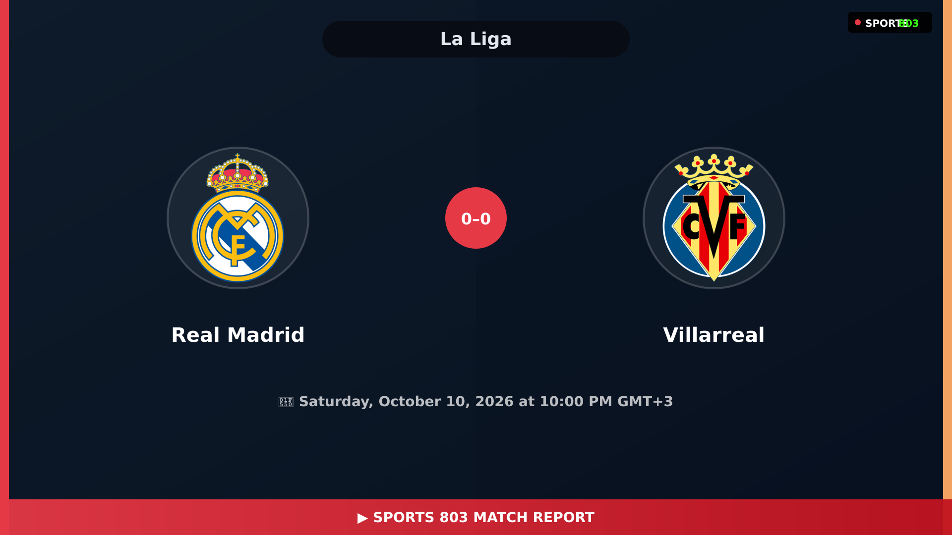 Real Madrid vs Villarreal – La Liga Live Stream | Sports 803