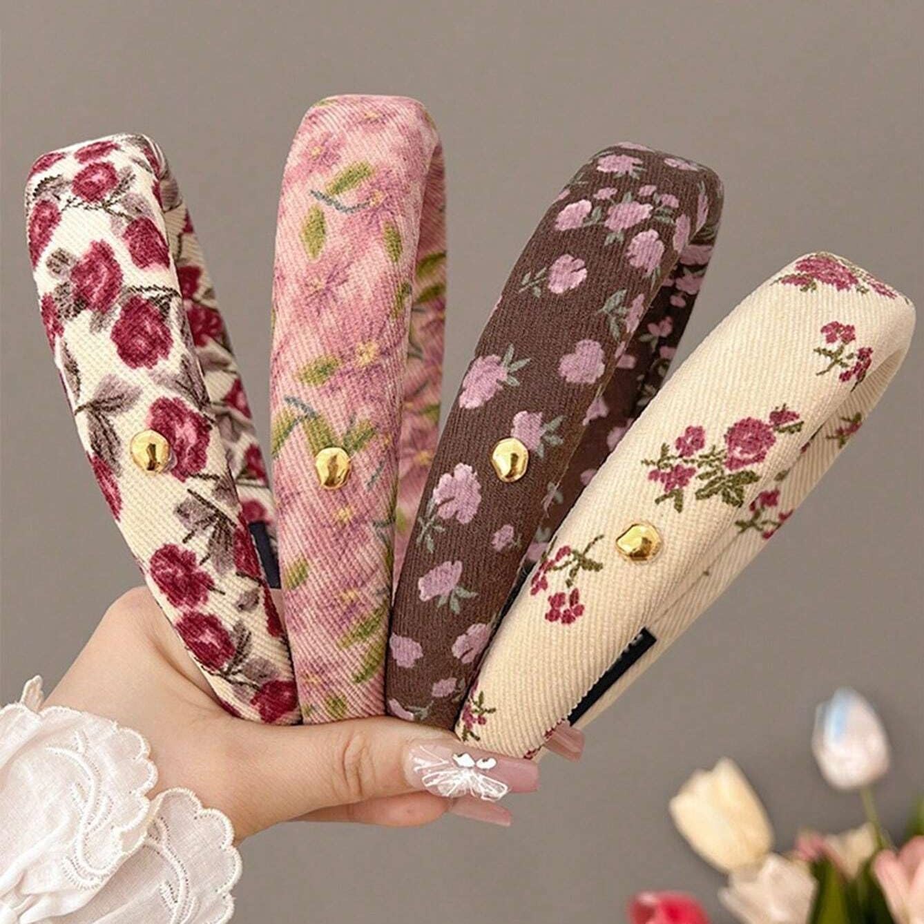 4-Pack Trendy Vintage Floral Headbands for Women, Wide Soft 