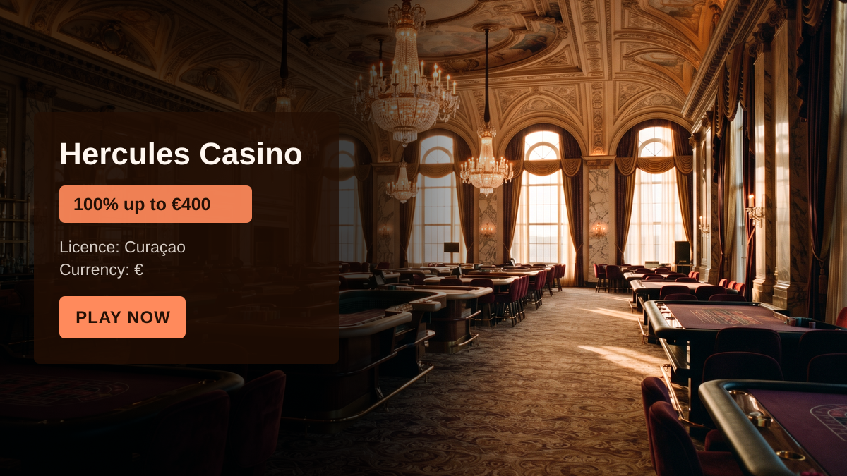 Hercules Casino — welcome bonus 100% up to €400 + 50 FS, payments: Visa, Mastercard, Skrill, Neteller, ecoPayz