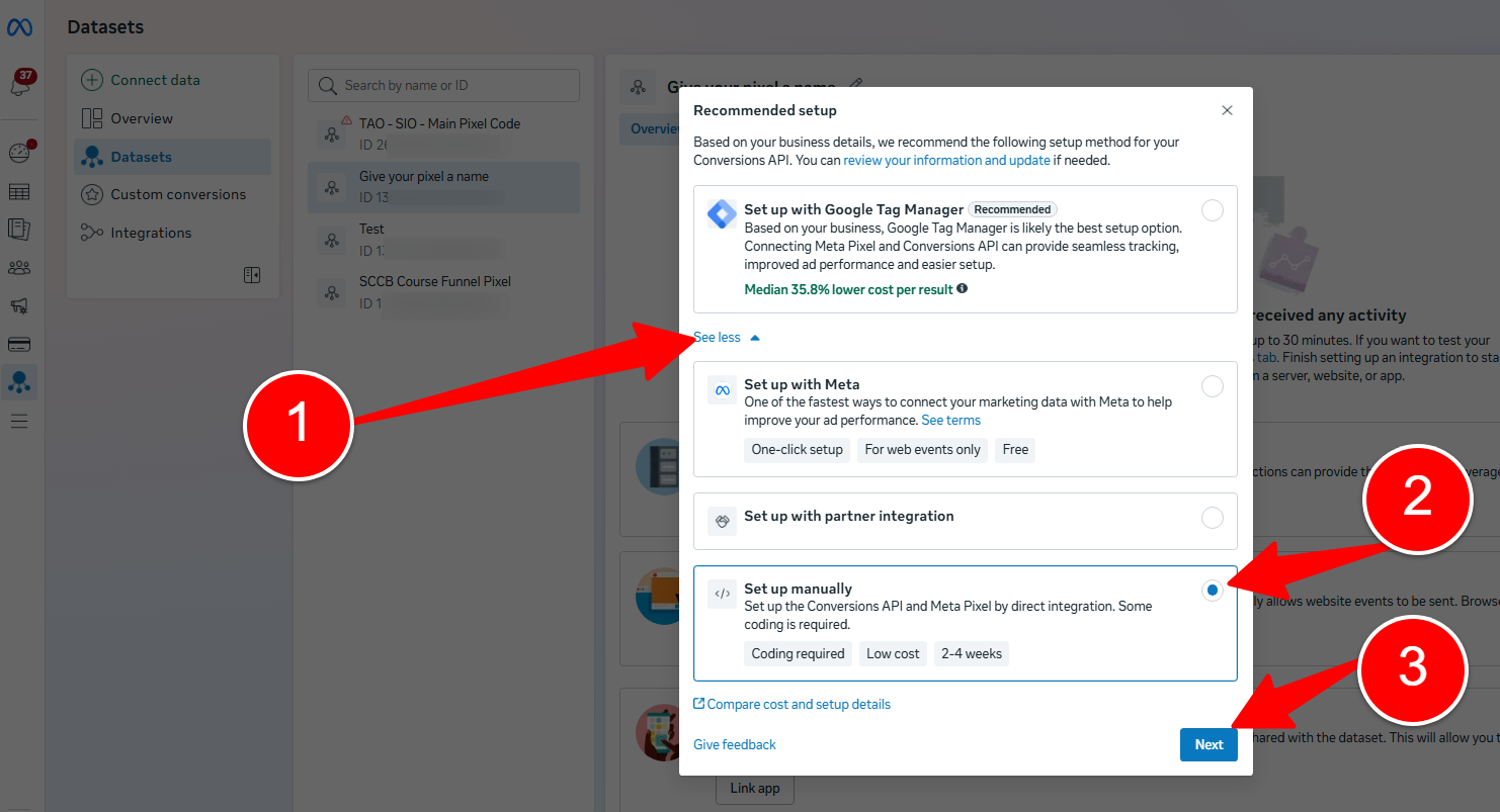 Choose Set up manually, not Google Tag Manager