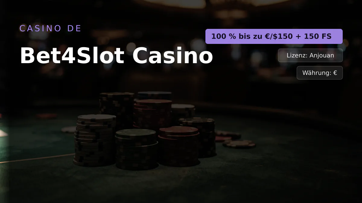 Bet4Slot Casino — Willkommensbonus 100 % bis zu €/$150 + 150 FS, Zahlungen: Visa, Mastercard, Skrill, Sofort, Pix