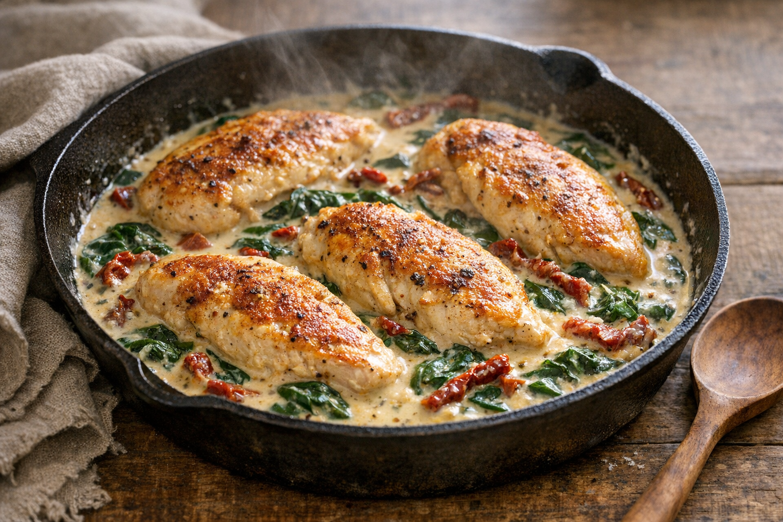 Creamy Tuscan Chicken with Spinach (Easy Skillet)