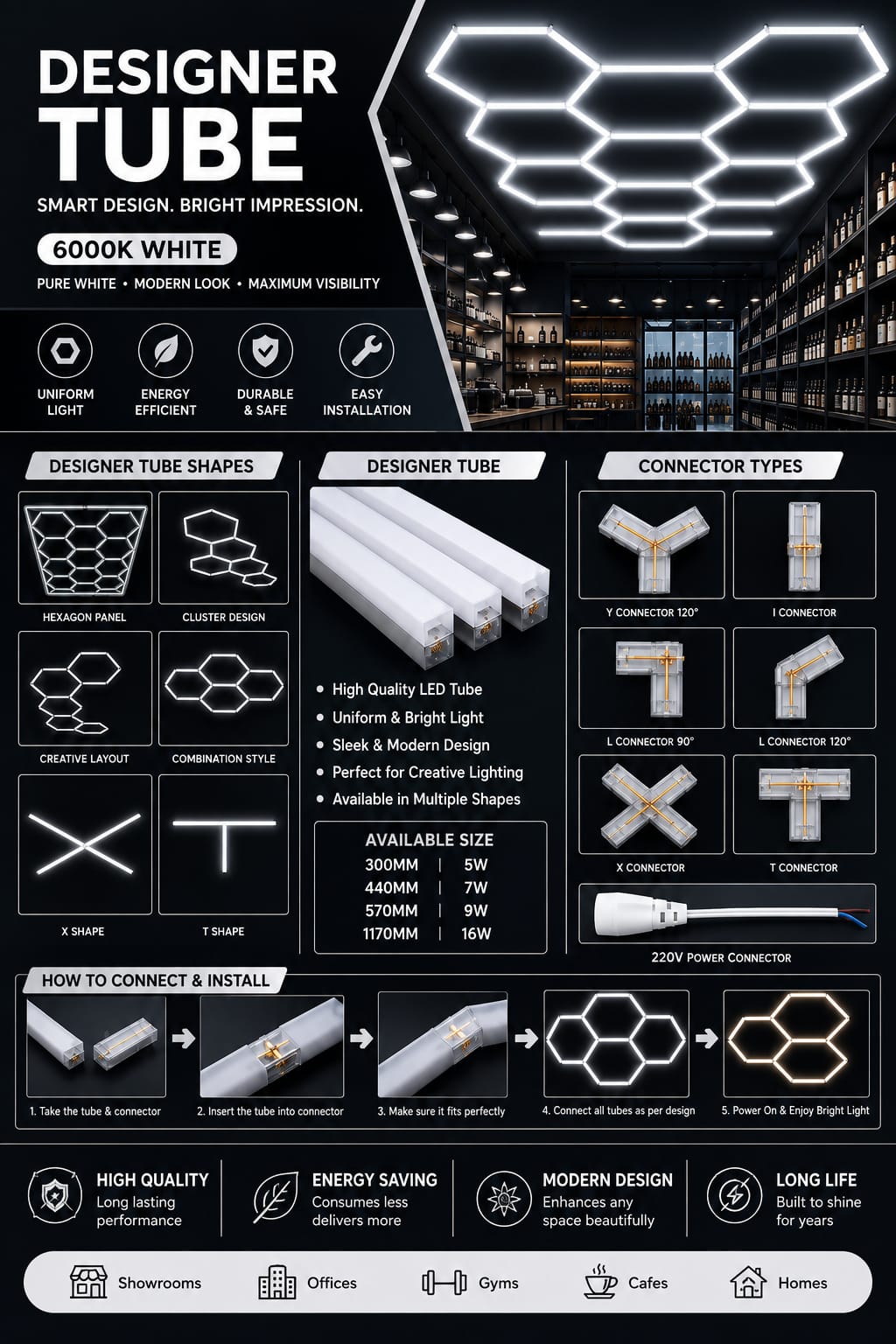 DESIGNER TUBE WHITE -440MM — Ohrim wholesale price 200