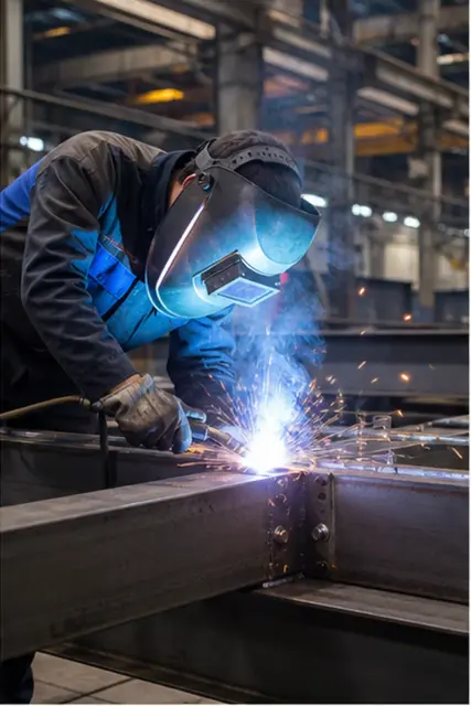 Сварка элементов мостовой балки на заводе
