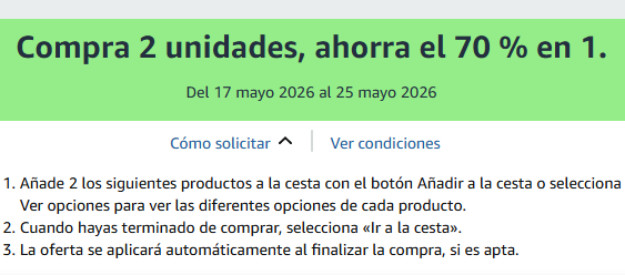 Ahorra el 70% en 1 comprando 2 unidades en una selección de productos para el cuidado personal 👍