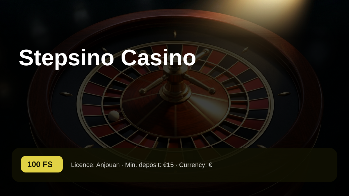 Stepsino Casino — welcome bonus 300% up to €3,000 + 100 FS, payments: Visa, Mastercard, Skrill, Paysafecard, Apple Pay