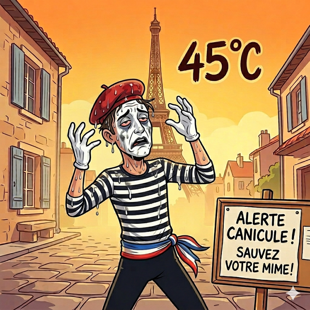 Sweaty mime in 45°C Paris heat — the original viral meme