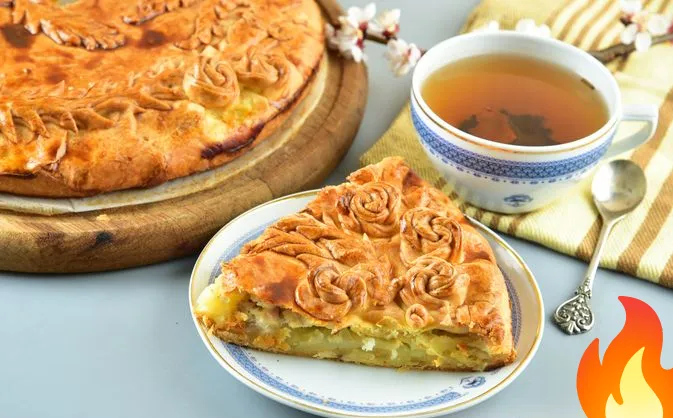 Фото Пирог из песочного теста на сметане, с картошкой и курицей