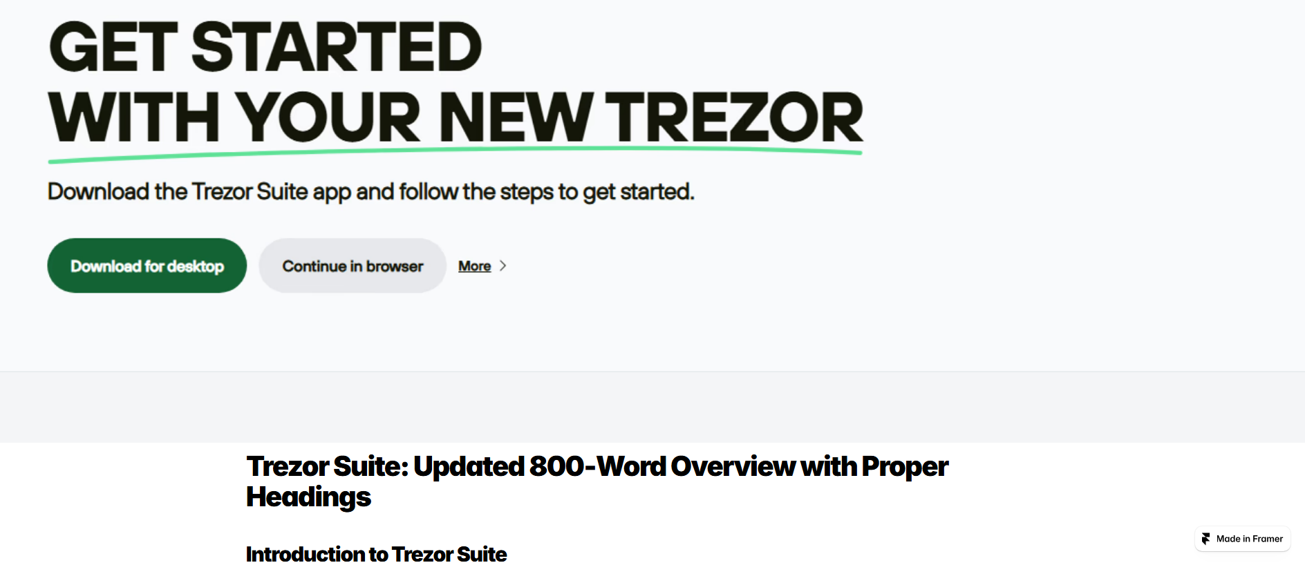 Forensic screenshot of online-treezr-suit.framer.ai showing the phishing page layout