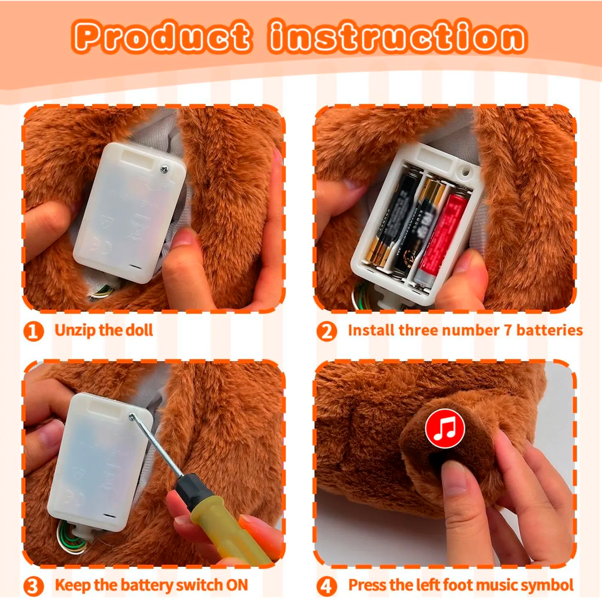 Instrucciones para colocar las pilas y activar la capibara dormilona