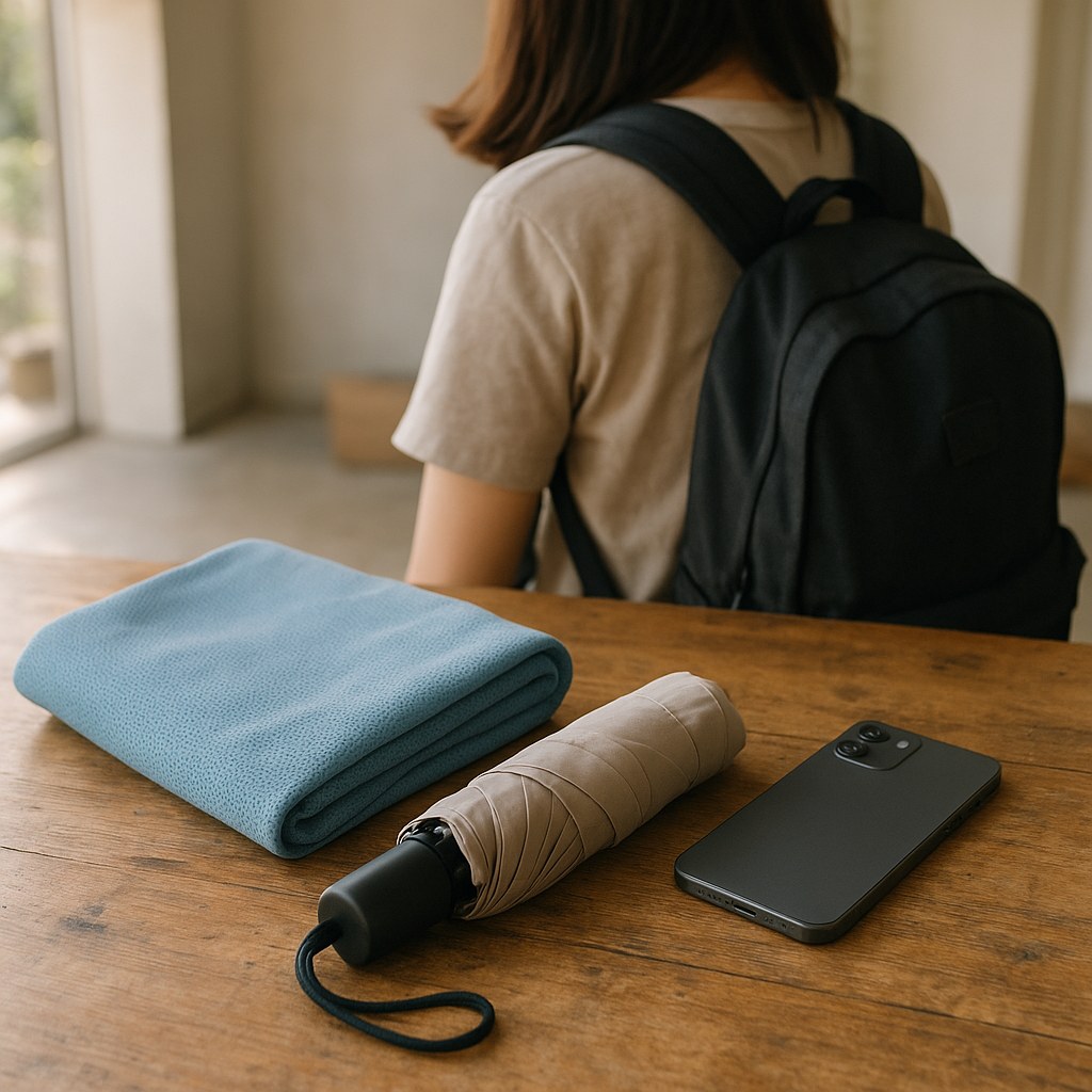 travel packing sun umbrella cooling towel