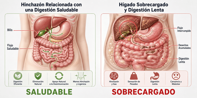Comparación visual del sistema digestivo y el hígado