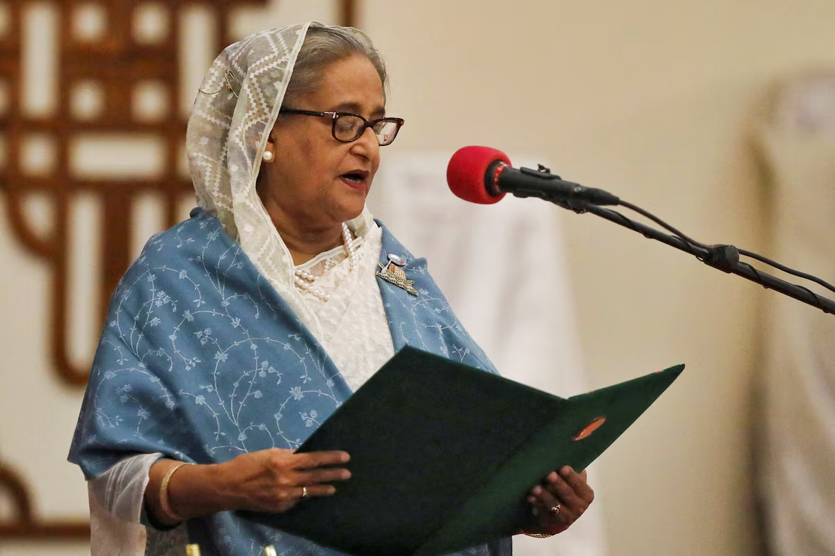 Former Prime Minister Sheikh Hasina taking the oath of office at Bangabhaban in Dhaka, Bangladesh.