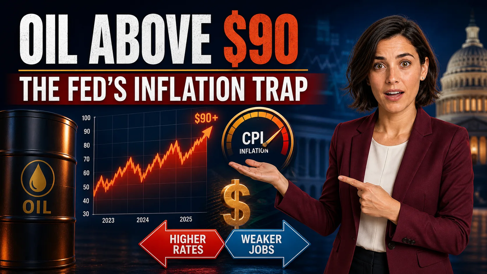 Oil Above $90 and the Fed's Inflation Trap Maya explains how oil above 90 dollars could trap the Federal Reserve between inflation and weaker employment