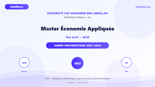Exemple Concours Master Économie Appliquée FSJES Fès 2023-2024