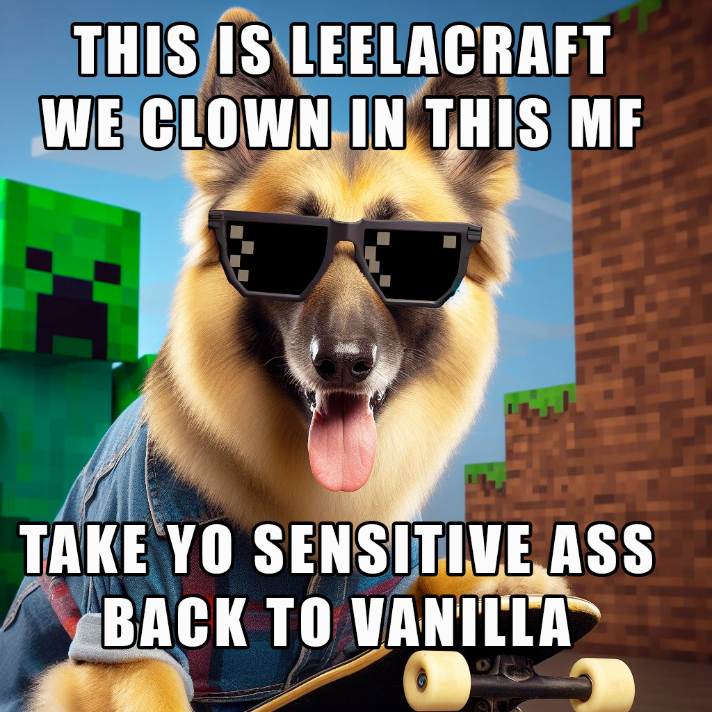 A dog on a skateboard wearing sunglasses telling you to play this modpack
