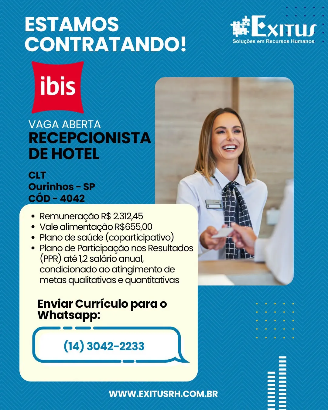 Vaga Para Recepcionista No Ibis Hotel