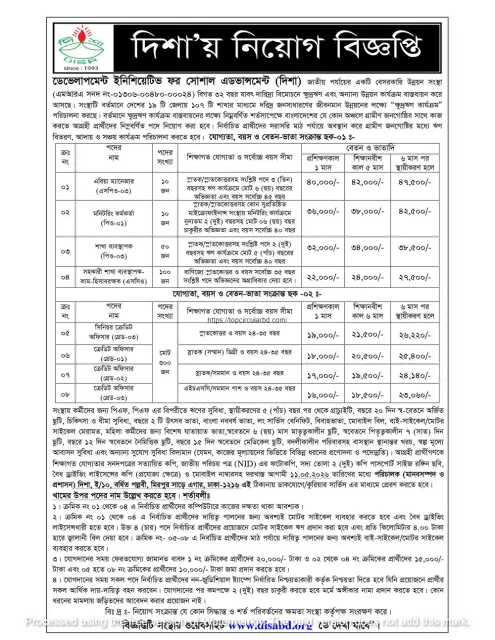 দ শ এনজ ও ন য গ ব জ ঞপ ত ২০২৬ DISA NGO Job Circular 2026.webp