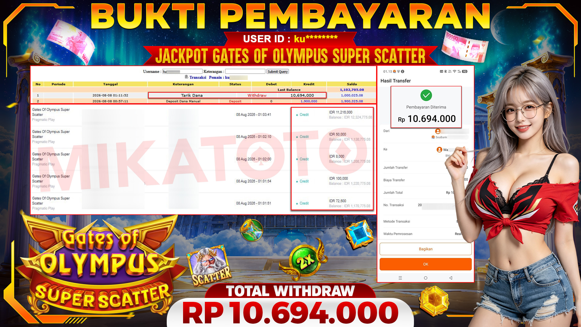 🏆 SELAMAT KEPADA PEMENANG JACKPOT DI Gates Of Olympus Super Scatter  - Pragmatic Play 10,694,000 🏆