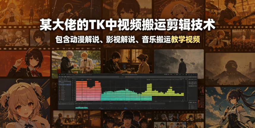某大佬的TK中视频搬运剪辑技术，包含动漫解说、影视解说、音乐搬运教学视频-网创指引人