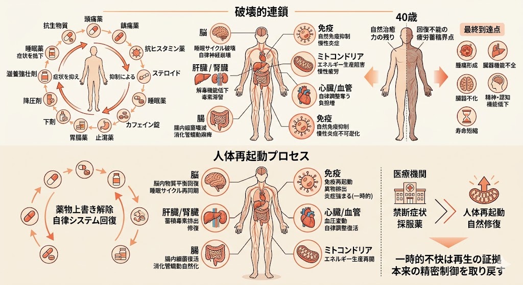 多剤併用（ポリファーマシー）が引き起こす負の連鎖と、それによって身体の恒常性維持機能が破綻