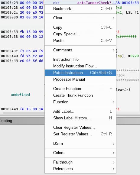 Patching instructions in Ghidra