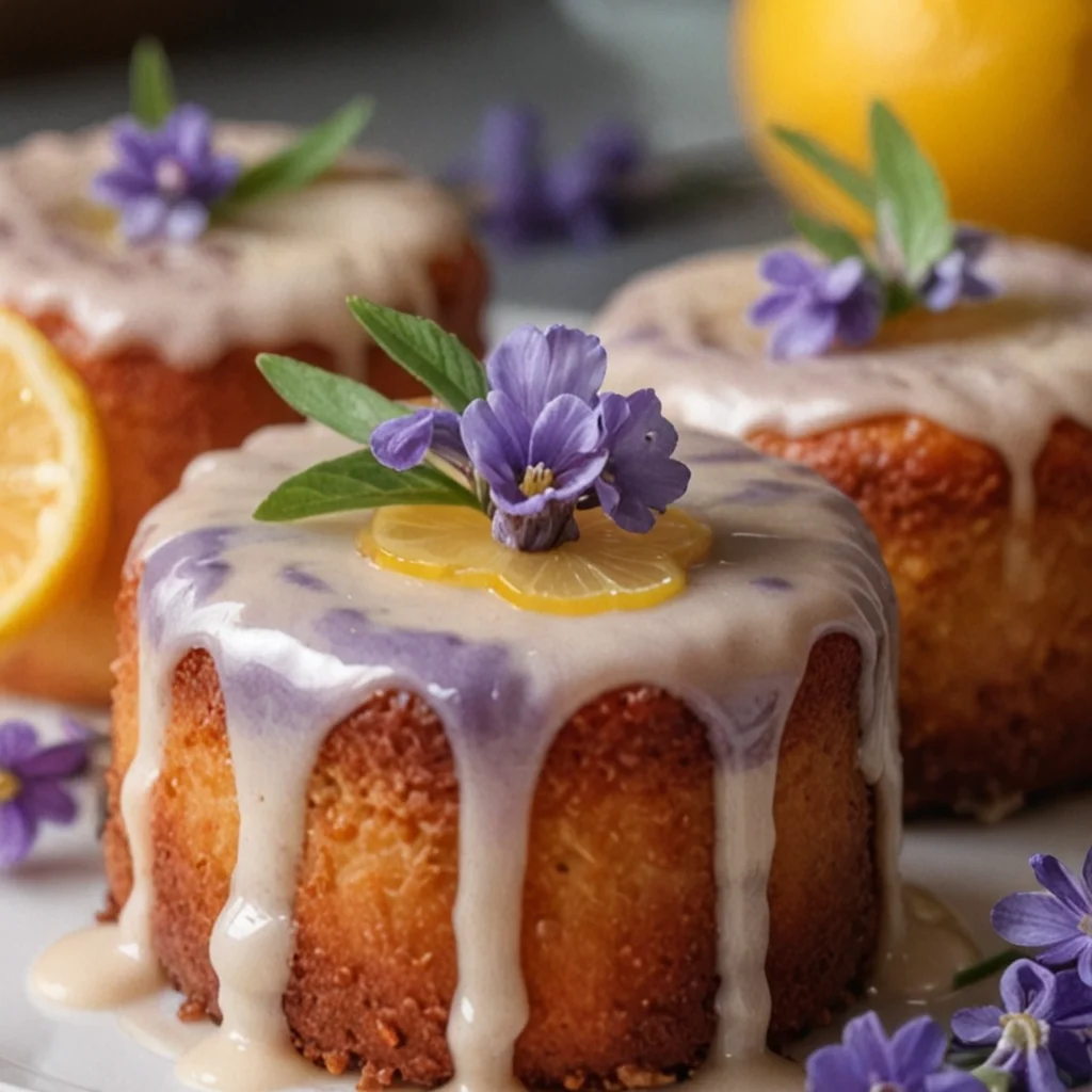 Lemon Mini Cakes with Lavender Glaze