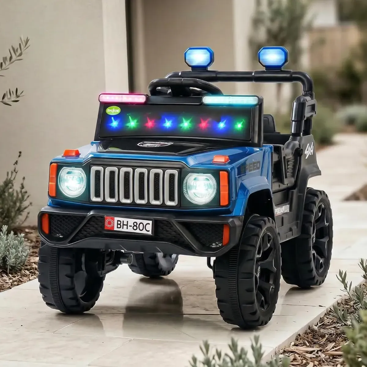 80C Battery Operated Electric Ride-on Jeep for Kids | Baby Car, 4x4 Off-Road, LED Lights, Music, Remote Control [Age 1-6 Years]