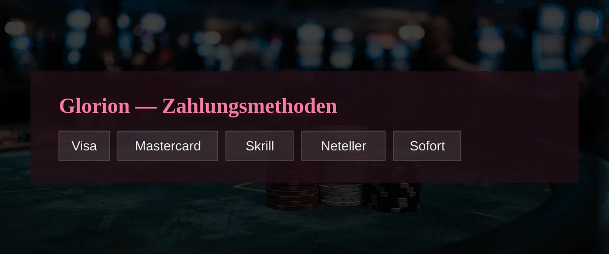 Glorion &mdash; Zahlungsmethoden: Visa, Mastercard, Skrill, Neteller, Sofort