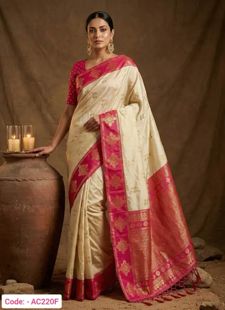 Cream color premium silk saree
