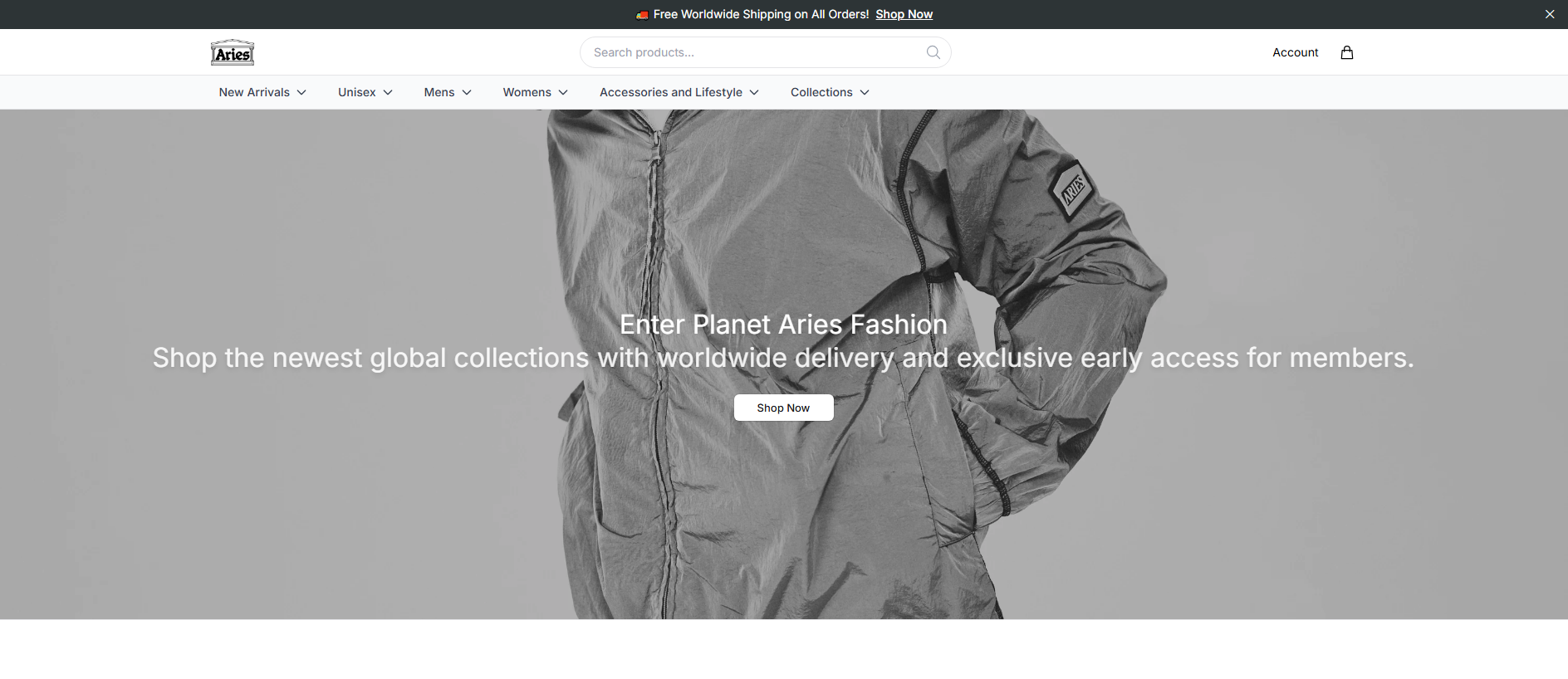 Stored capture of ariesariseshop.shop