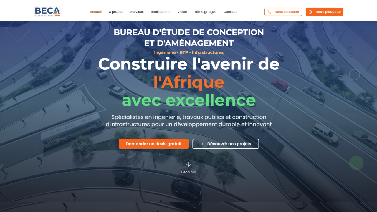 Capture d'écran du site BECA Solutions - Ingénierie Afrique