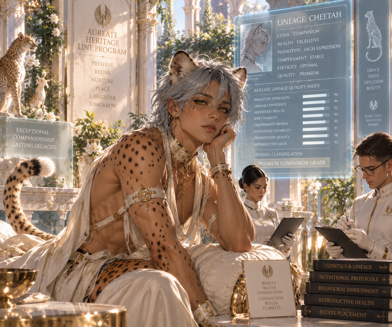 Premium cheetah demi-human evaluated by an Aurelean heritage lineage program